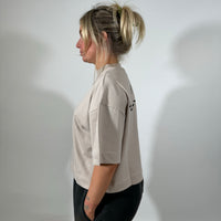 Load image into Gallery viewer, r.e.b.l Greige Crewneck &#39;Boxy Edit&#39; Crop T-Shirt
