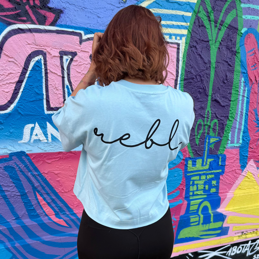 r.e.b.l Icy Sky Blue Crewneck 'Boxy Edit' Crop T-Shirt