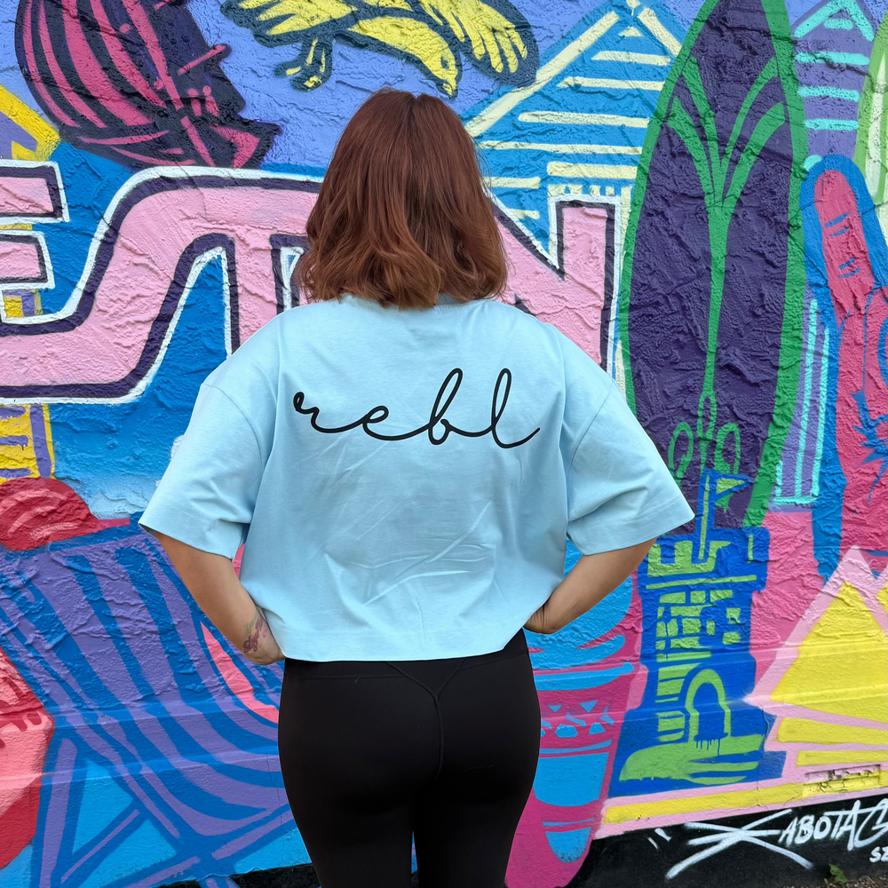 r.e.b.l Icy Sky Blue Crewneck 'Boxy Edit' Crop T-Shirt