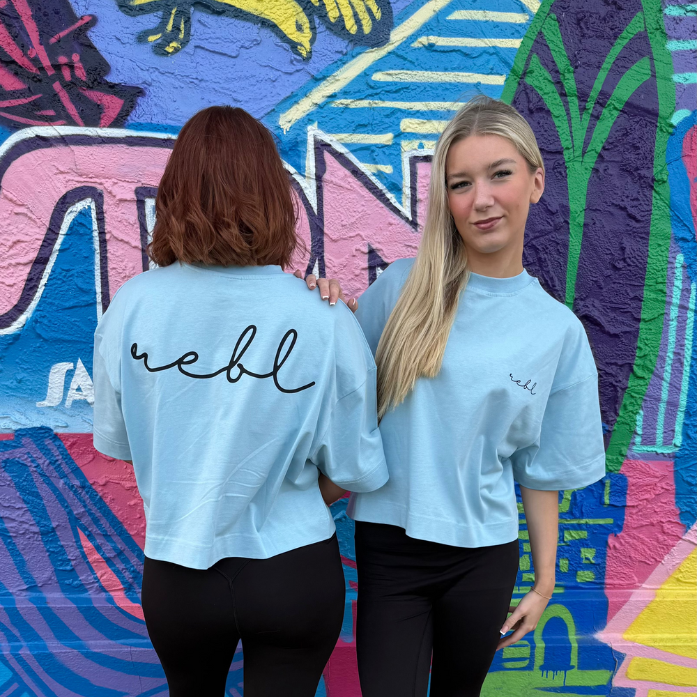 r.e.b.l Icy Sky Blue Crewneck 'Boxy Edit' Crop T-Shirt