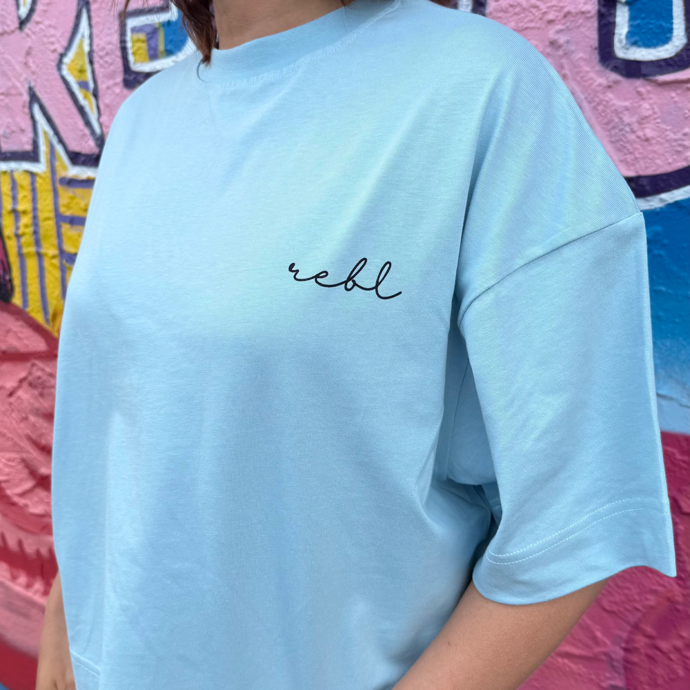r.e.b.l Icy Sky Blue Crewneck 'Boxy Edit' Crop T-Shirt