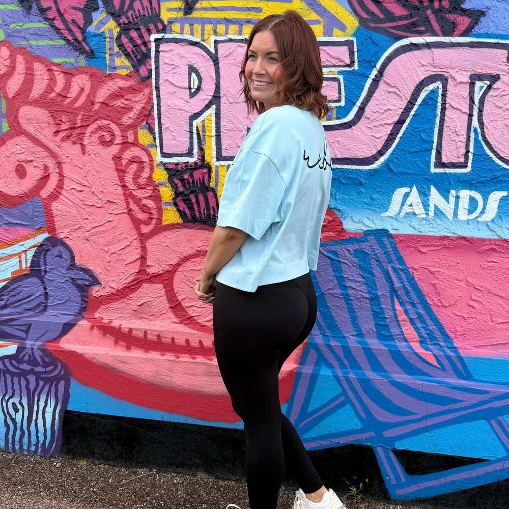 r.e.b.l Icy Sky Blue Crewneck 'Boxy Edit' Crop T-Shirt