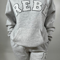 Load image into Gallery viewer, r.e.b.l Grey Signature Luxe University Style Hoodie **Pre-order - Shipping September 2024**

