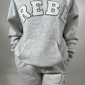 r.e.b.l Grey Signature Luxe University Style Hoodie **Pre-order - Shipping September 2024**