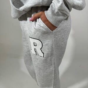 r.e.b.l Grey Signature Luxe University Style Joggers **Pre-order - Shipping September 2024**