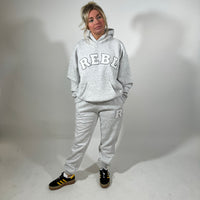 Load image into Gallery viewer, r.e.b.l Grey Signature Luxe University Style Joggers **Pre-order - Shipping September 2024**
