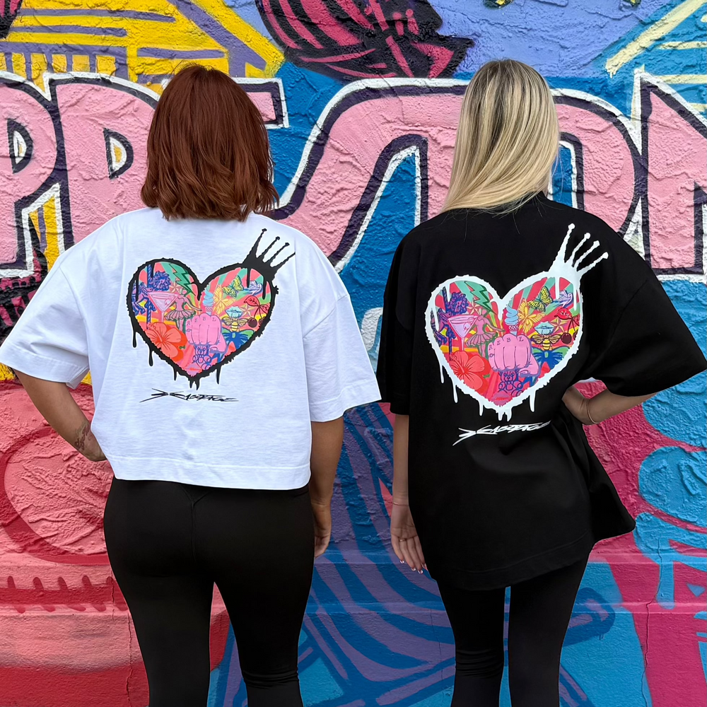 r.e.b.l White Graphic Szabotage Collab Boxy Cropped T-Shirt