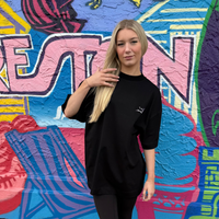 Load image into Gallery viewer, r.e.b.l Black Graphic Szabotage Collab Boxy Oversized T-Shirt
