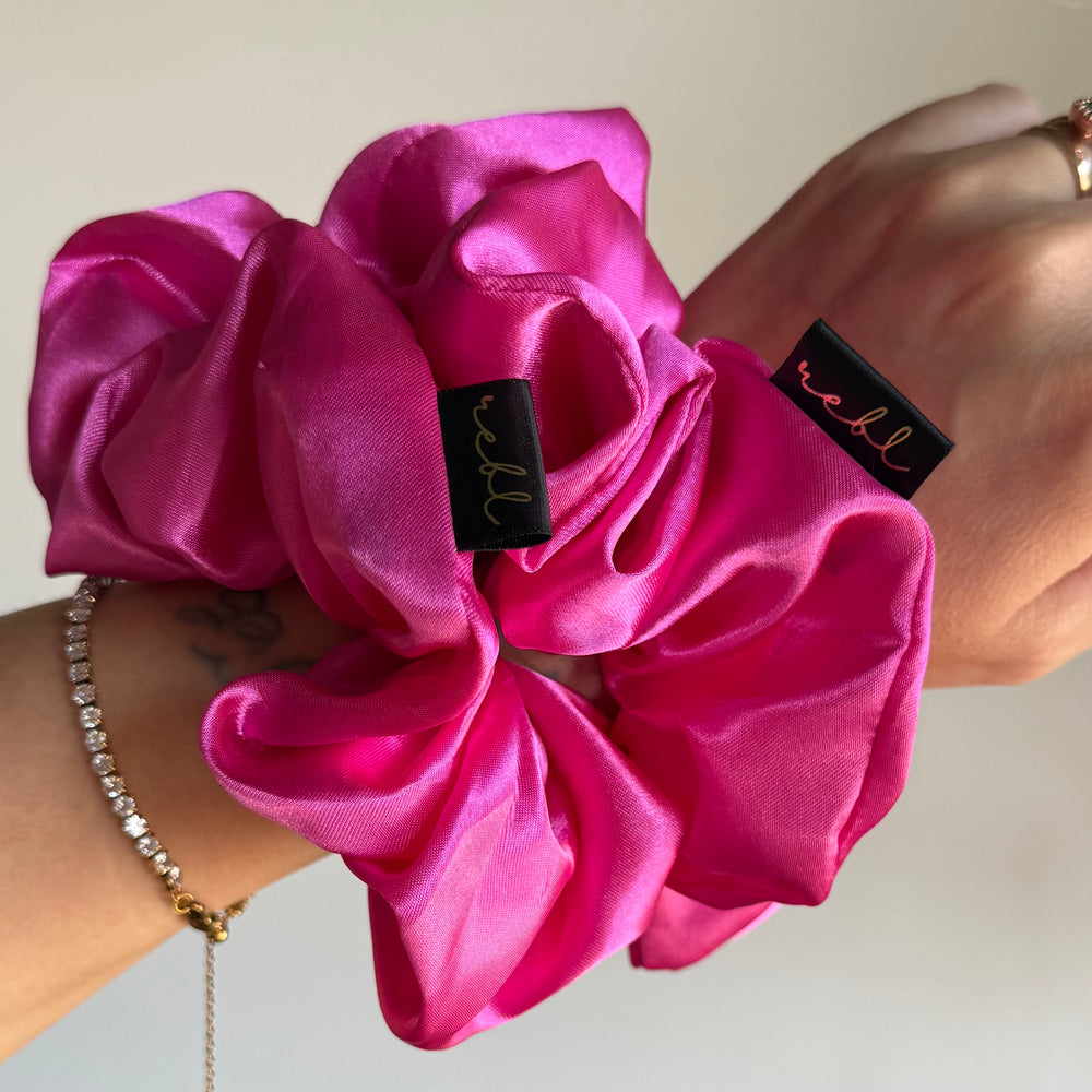 REBL Statement Silk Scrunchie in Hot Pink