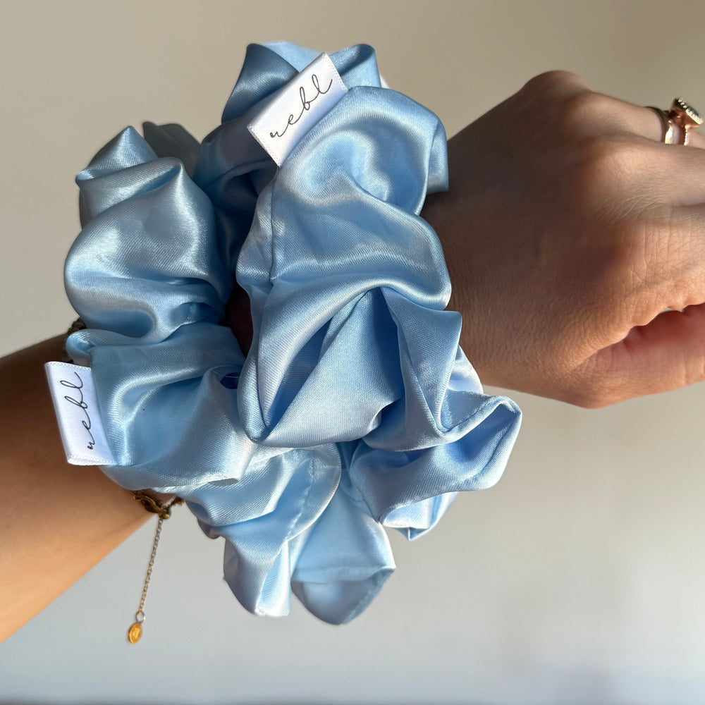REBL Statement Silk Scrunchie in Icy Sky Blue