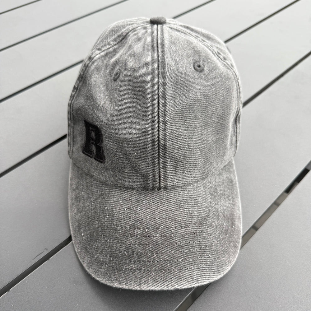 REBL 'University R Logo' Low Profile Cap in WASHED BLACK