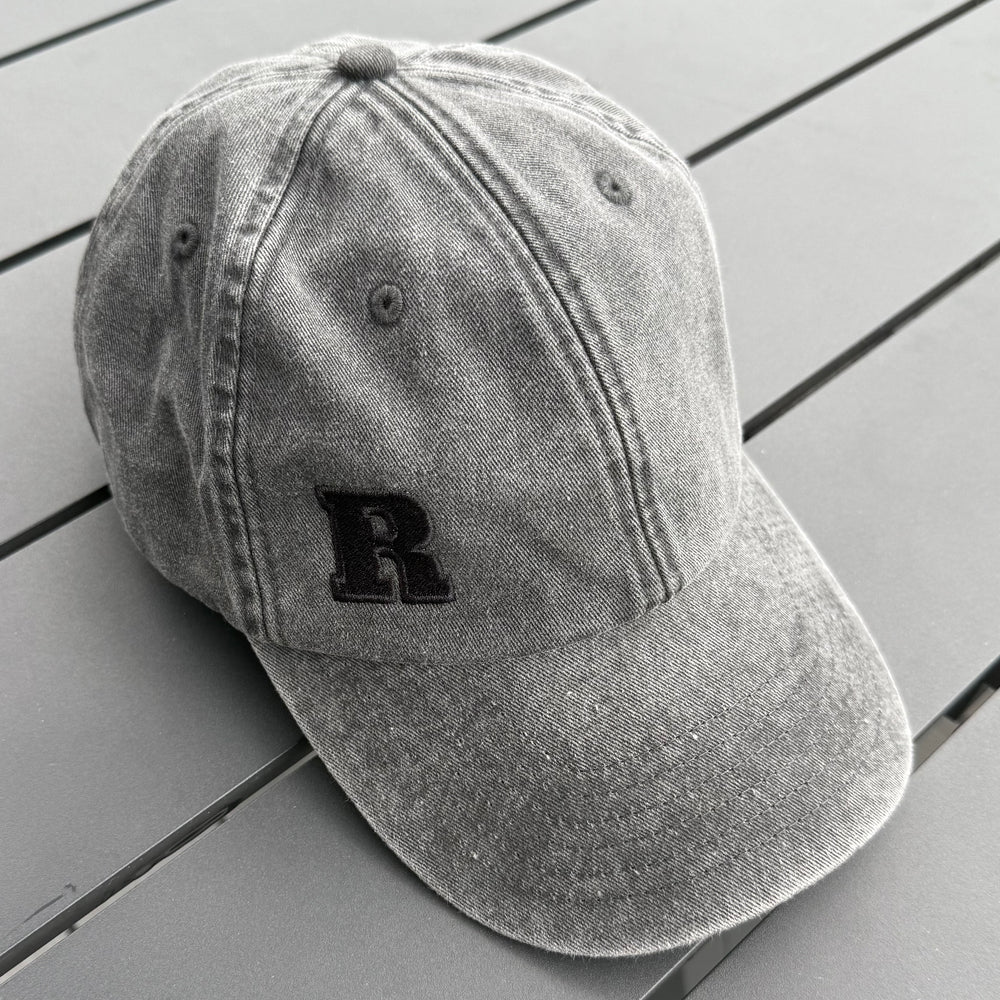 REBL 'University R Logo' Low Profile Cap in WASHED BLACK
