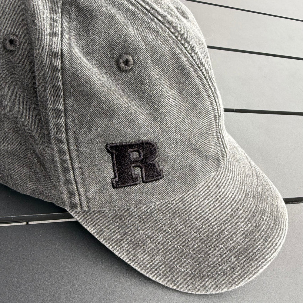 REBL 'University R Logo' Low Profile Cap in WASHED BLACK