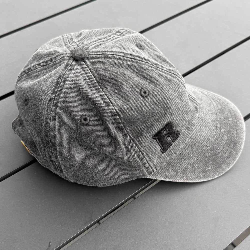 REBL 'University R Logo' Low Profile Cap in WASHED BLACK