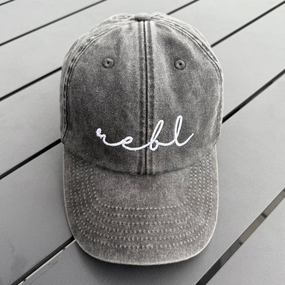REBL 'OG Logo' Low Profile Cap in WASHED BLACK