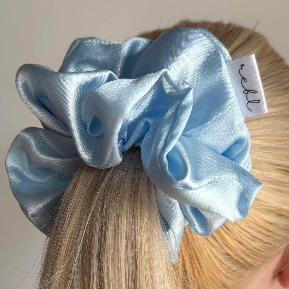 REBL Statement Silk Scrunchie in Icy Sky Blue