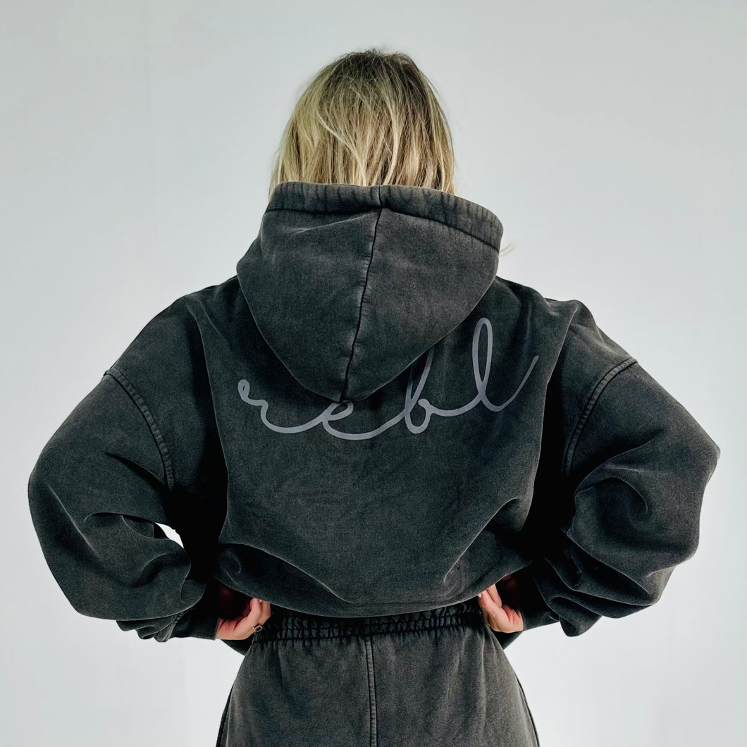 *** PRE ORDER ITEM *** r.e.b.l Signature Blackened Pearl Acid Wash Luxe Hoodie