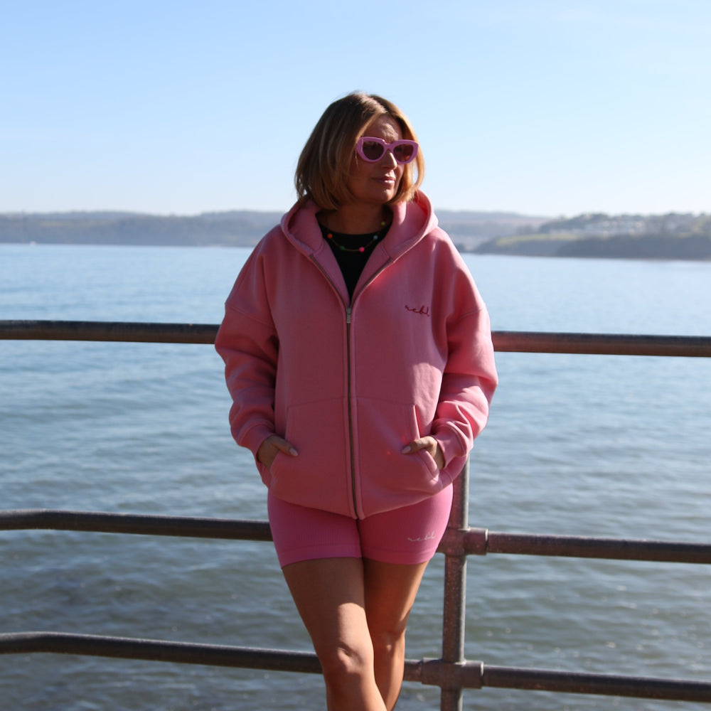 r.e.b.l Signature Bubblegum Pink Washed Full Zip Luxe Hoodie