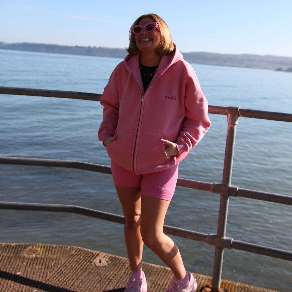 r.e.b.l Signature Bubblegum Pink Washed Full Zip Luxe Hoodie
