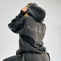 Load image into Gallery viewer, *** PRE ORDER ITEM *** r.e.b.l Signature Blackened Pearl Acid Wash Luxe Hoodie
