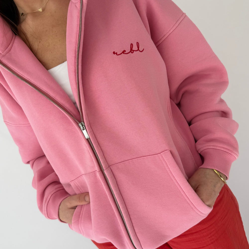 r.e.b.l Signature Bubblegum Pink Washed Full Zip Luxe Hoodie