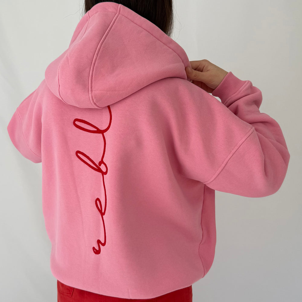 r.e.b.l Signature Bubblegum Pink Washed Full Zip Luxe Hoodie
